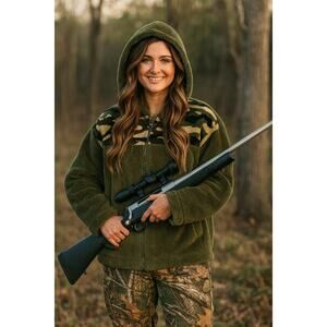 Canice Apparel Olive Camo Zip Fleece Hoodie Cozy Sherpa Jacket Outdoors~NEW